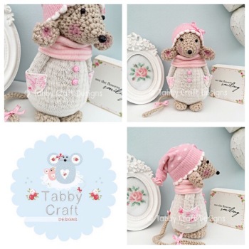 Winter Standing Mouse with Beanie Hat and Jumper - Beige, Ivory and Pink