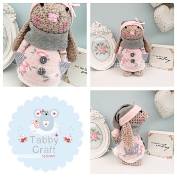 Winter Standing Bunny with Beanie Hat and Onesie - Beige, Grey and Peach