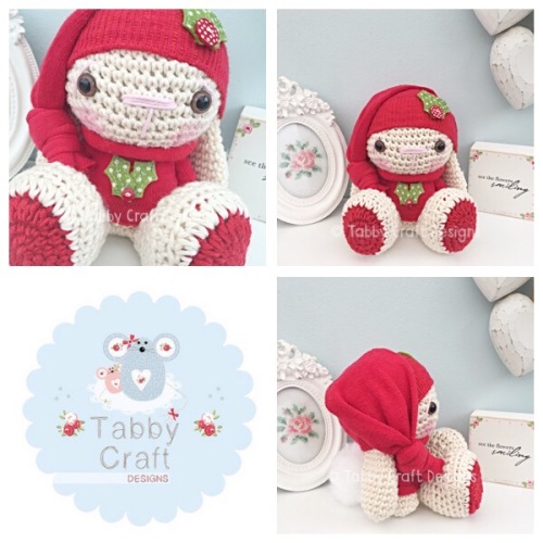 Christms Beanie Bunny in Holly Jumper - Ivory and Red