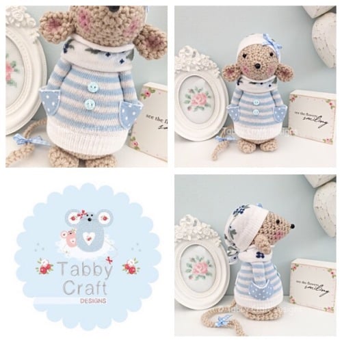 Winter Standing Mouse with Beanie Hat and Jumper - Beige, Ivory and Blue
