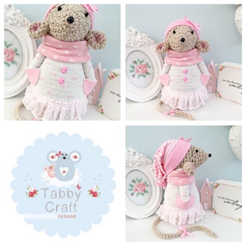 Winter Standing Mouse with Beanie Hat and Tutu Onesie - Beige and Pale Pink