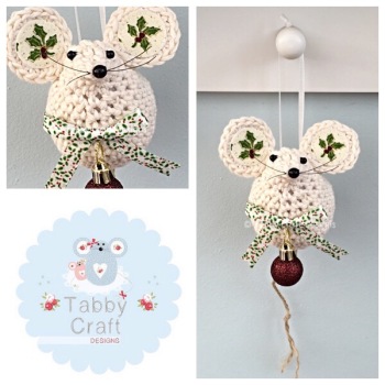 Small Hanging Holly Mouse - Ivory, Red and Green