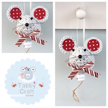 Small Hanging Jingle Bell Mouse - Pale Blue and Red