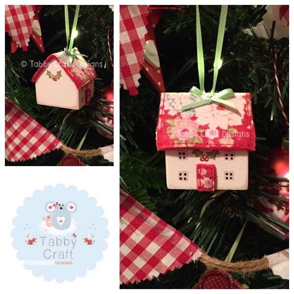 Small Hanging Wooden Christmas Cottage - Ivory and Large Red Floral