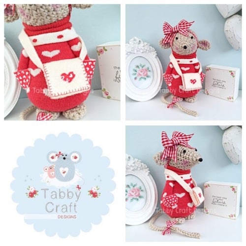 Valentines Standing Mouse with Satchel and Large Bow - Beige, Red and Ivory