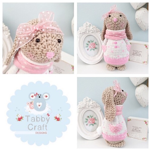 Spotty Standing Bunny with Large Bow and Jumper - Beige, Ivory and Pink