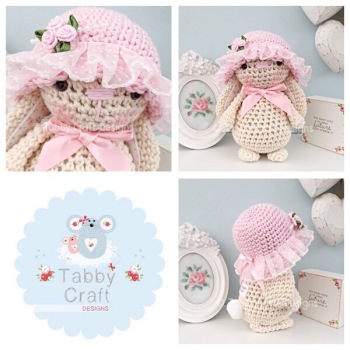 Standing Bunny with Hat and Floral Ears - Beige and Pink