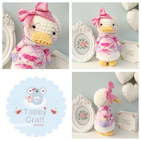 Floral Standing Duckie with Large Bow and Floral Jumper - Ivory, Lilac and Pink