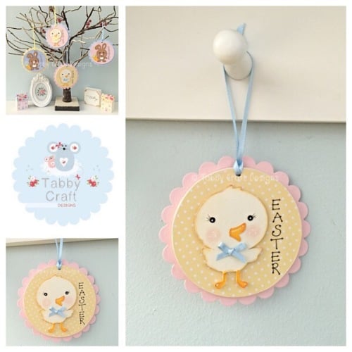 Easter Chick Dangly - Lemon and Pink