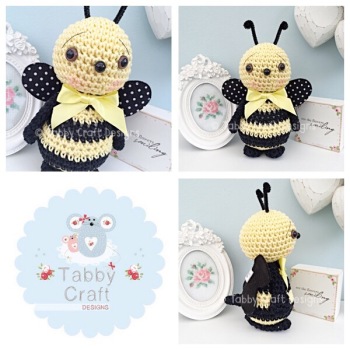 Standing Bumble Bee with Large Bow - Lemon and Black
