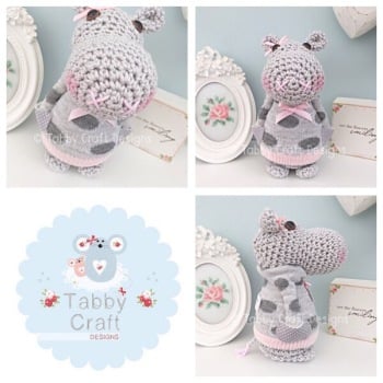 Standing Hippo with Polka Dot Jumper - Grey and Pink