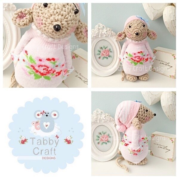 Standing Mouse with Floral Beck Scarf - Beige and Pink