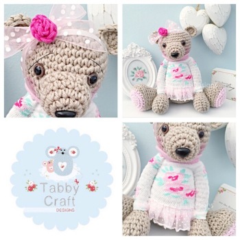 Large Floral Teddy Bear with Jumper - Beige, Ivory and Pink