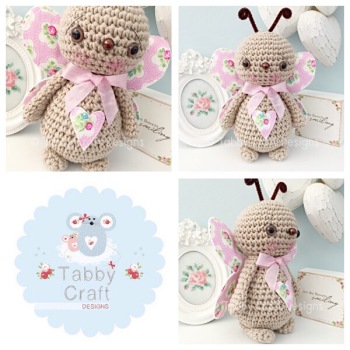 Standing Butterfly with Large Bow - Beige and Pink
