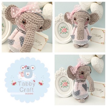 Standing Elephant with Large Bow and Jumper - Grey and Pink