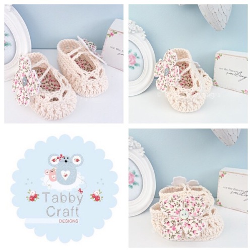 Mary Jane Baby Shoes with Dlower Button - Ivory and Pink