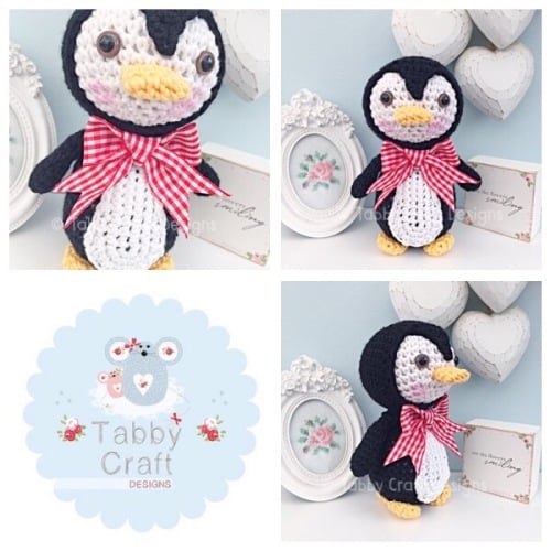 Standing Penguin with Large Bow  - White, Black and Red