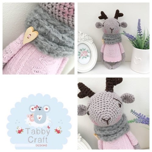 Reindeer with Jumper and Scarf - Grey and Pink