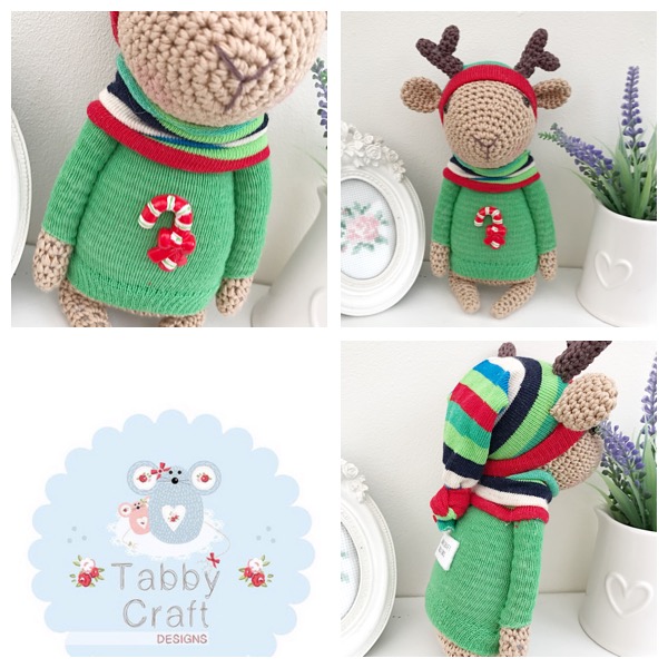 Reindeer with Jumper and Scarf - Beige and Green