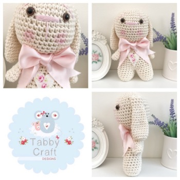 Bunny with Large Bow - Ivory and Pink