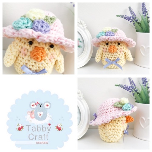 *** Pre-Order Only *** Small Spring Chick with Bonnet - Lemon and Pink