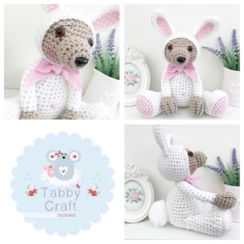 Large Dress Up Bunny Teddy Bear  - Beige, White and Pink