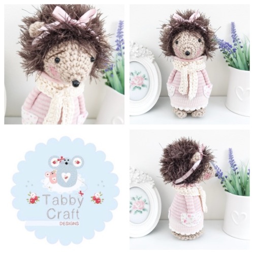 Standing Hedgehog with Bow and Striped Jumper - Ivory and Pink
