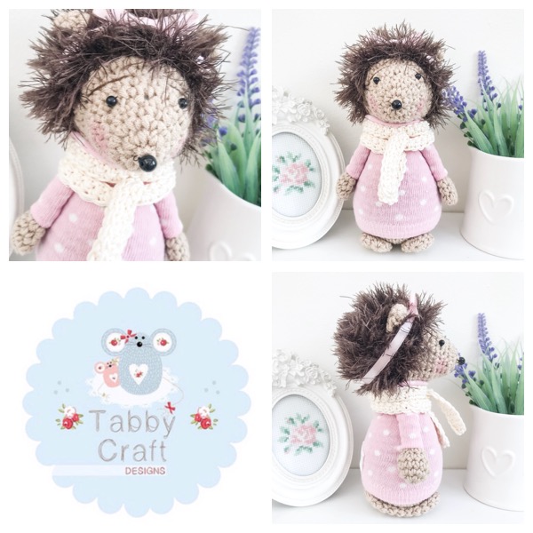Standing Hedgehog with Bow and Spotty Jumper - Ivory and Pink