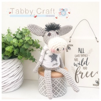 Sitting Donkey with Star Jumper - Grey and Ivory