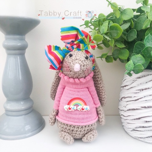 Standing Bunny with Large Rainbow Bow and Jumper - Rainbow