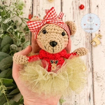 Hanging Christmas Tutu Bear with Red Jumper  - Red  and Gold