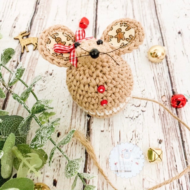 Small Christmas Gingerbread Mouse - Beige and Red
