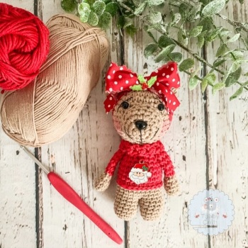 Hanging Christmas Santa Jumper Bear   - Red  and Beige 