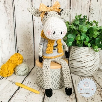 Sitting Donkey with Floral Jumper - Grey and Mustard