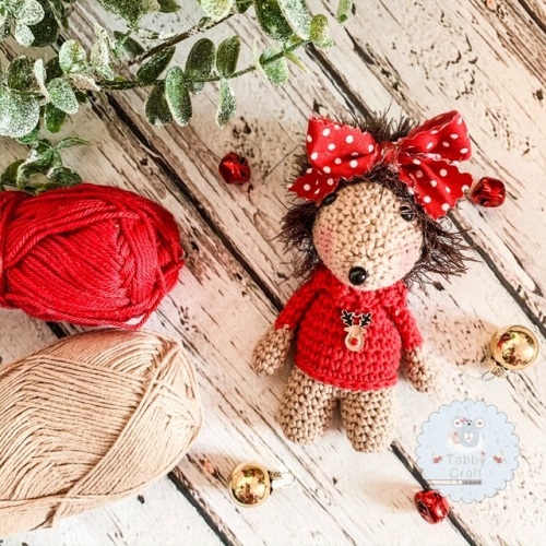 Hanging Christmas Rudolph Jumper Hedgehog   - Red  and Beige 