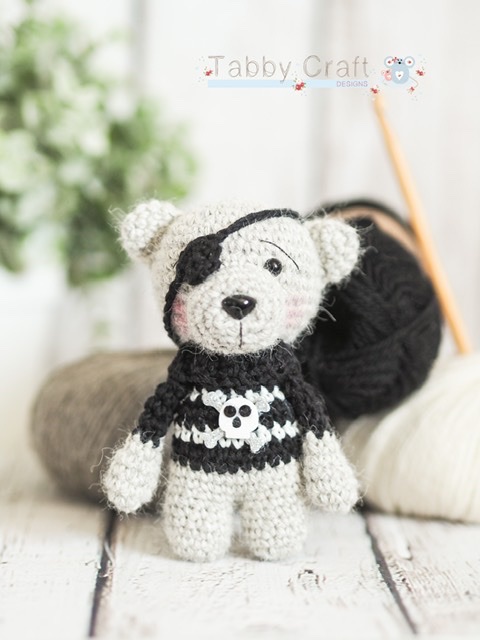 Little Pirate Bear with Skull Jumper   - Black and White 