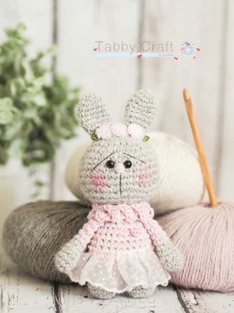 Little Bunny with Pink Tutu and Flower Hairband    - Grey and Pink