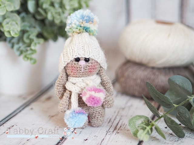 Pre Order - Little Bunny with Pom Pom  Hat and Scarf    - Beige and Cream