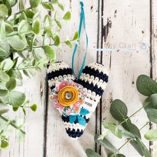 Hanging Breton Hugs Heart with Liberty Flower - Navy, Ivory and Mustard