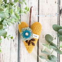 Hanging Hugs Heart with Liberty Flower -  Mustard and Teal