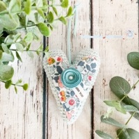 Hanging Liberty Miss You Heart with Felt  Flower -  Pale Teal