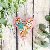Hanging Rainbow Hi Heart with Glitter Stars  -  Pink and Multi