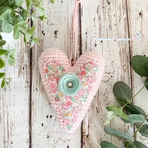 Hanging Liberty  Heart with Felt  Flower -   Pale Pink