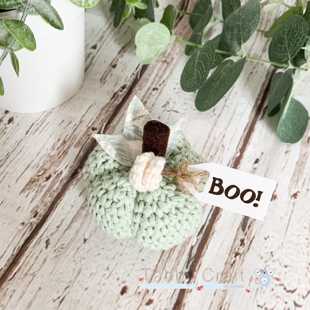 Small Halloween Boo Pumpkin  - Mint with Mint Flowers