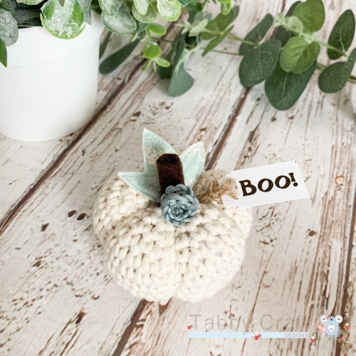 Small Halloween Boo Pumpkin  - Cream with Mint Flowers