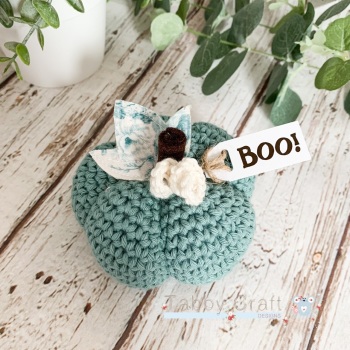 Large Halloween Boo Pumpkin  - Teal with Teal Flowers