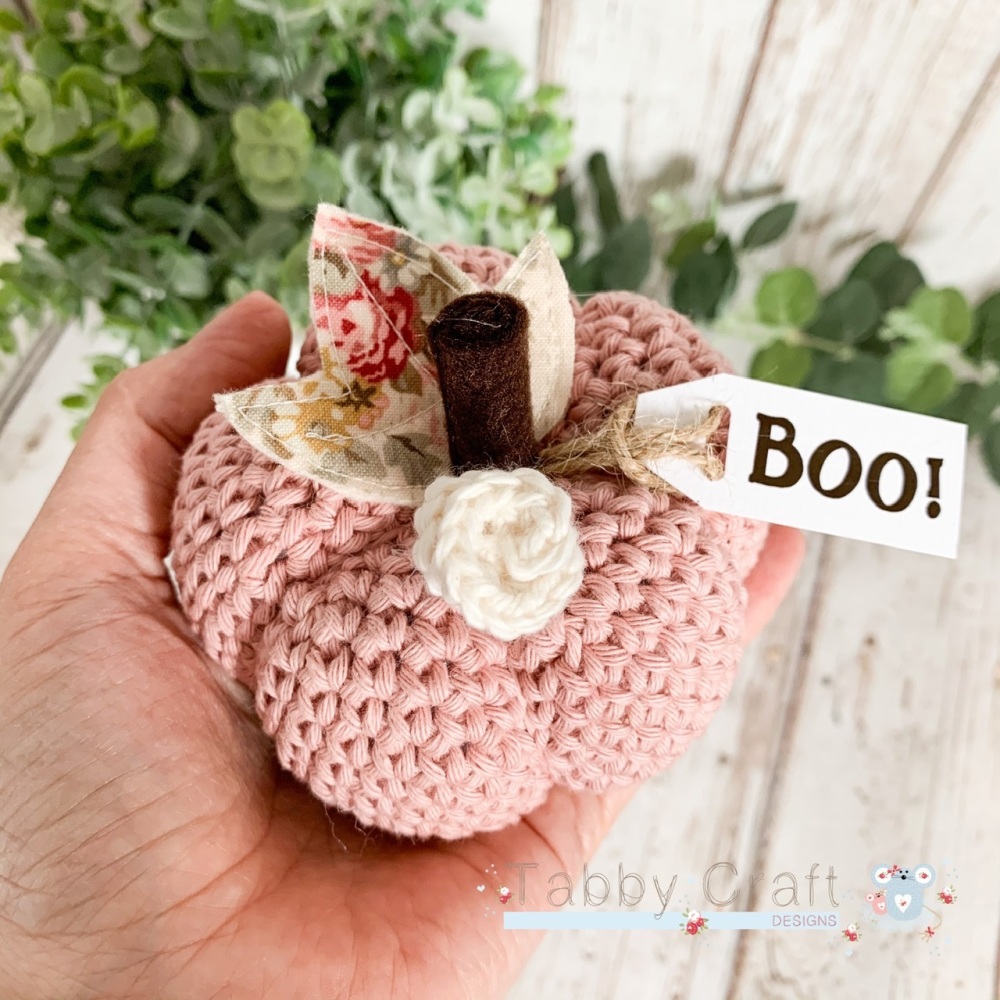 Large Halloween Boo Pumpkin  - Dusky Pink with Pink Flowers