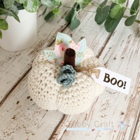 Large Halloween Boo Pumpkin  - Cream with Pale Aqua Flowers