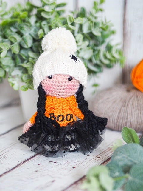 Halloween Girl with Spider Woolly Hat, Tutu and Boo Jumper!  - Black and Orange 