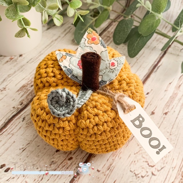Large Liberty Halloween Boo Pumpkin  - Mustard and Multi Flowers